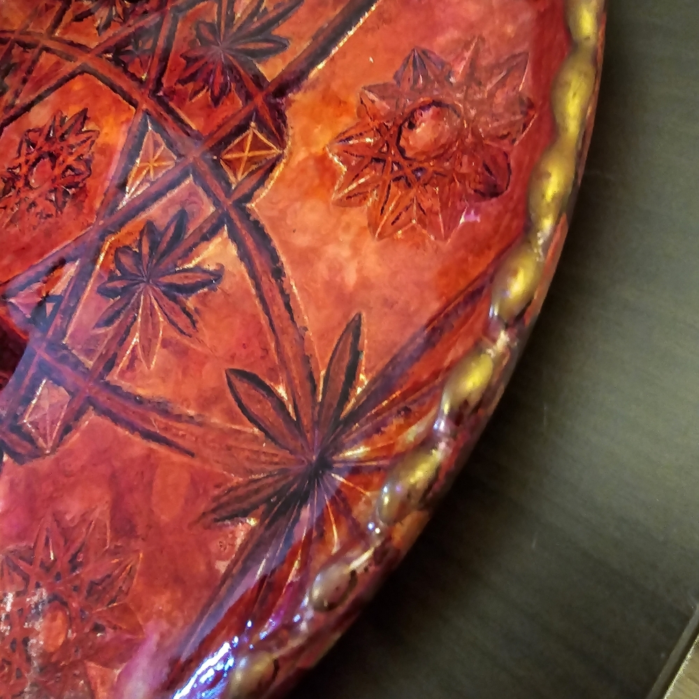 HANDCRAFTED Upcycled Deep Etched Glass Platter HANDPAINTED Tabletop ART Decor - Picture 15 of 17